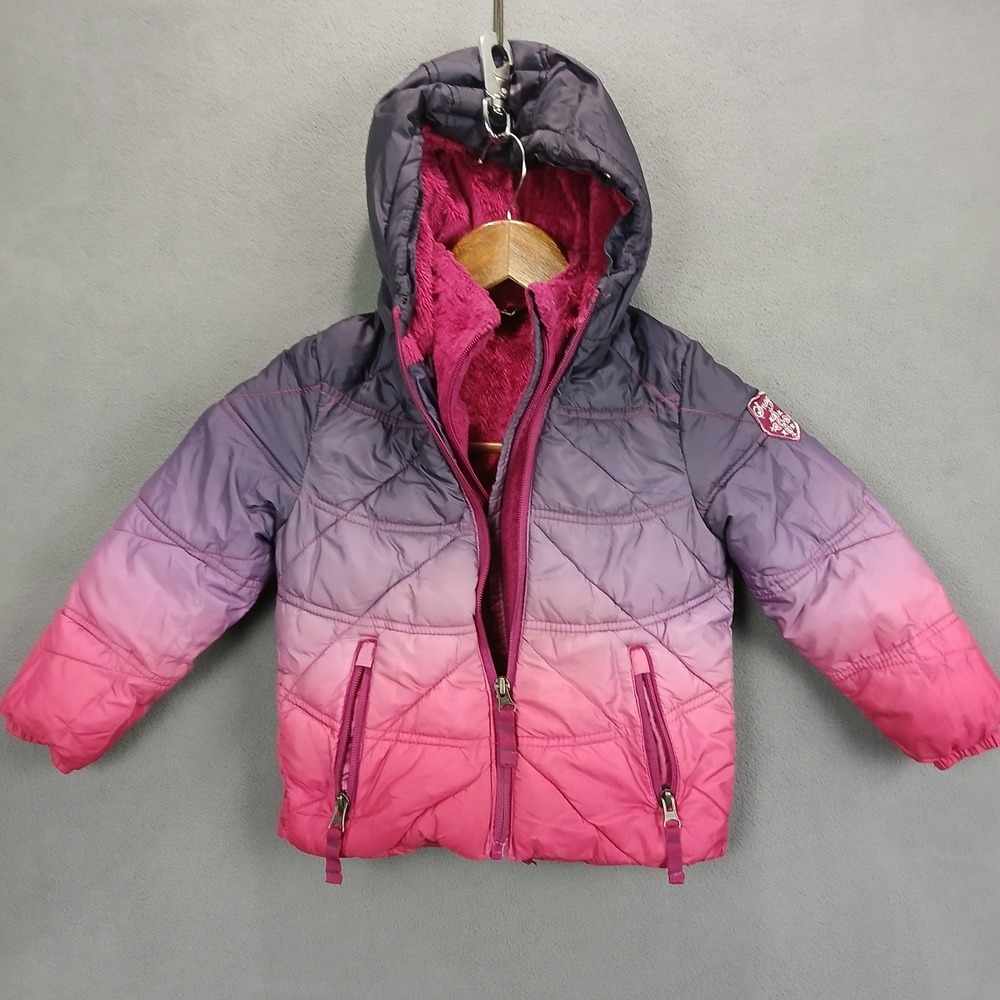 Snozu Puffer Winter Coat Kids Girls 3T Purple Pink Full Zip Hooded Outerwear